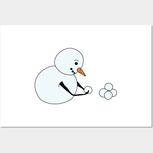 Snowman making snowballs Posters and Art